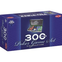 Tactic Estuche ProPoker con 300 Fichas de 11.5g, Caja de Aluminio Cepillado, 2 Barajas de Plástico, Dados y Crupier
