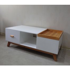 DKD Home Decor Mesa de Centro Scandi de MDF con 1 Cajón Blanco Marrón - 120 Ancho x 60 Fondo x 46 Alto cm