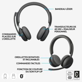 Logitech Zone Wireless 2 Auriculares Inalámbricos con Micrófono y Cancelación de Ruido para Microsoft Teams