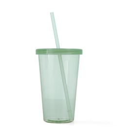 Quid Vaso con Tapa y Pajita de Plástico Quidate Verde 47,5 cL Transportable y Libre de BPA
