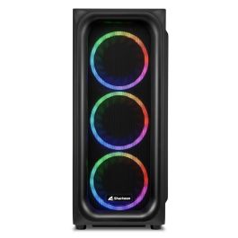 SHARKOON TK5M RGB ATX Caja de PC de Escritorio Negra con Panel Frontal de Malla y 4 Ventiladores RGB Preinstalados, Cristal Templado y USB Tipo C
