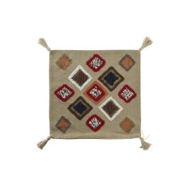 DKD Home Decor Funda Cojín de Poliéster Multicolor con Flecos y Cremallera 50x50 cm