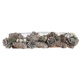 DKD Home Decor Portavelas Navidad Tradicional Verde Rojo Piña Cristal 13 x 8.5 x 38 cm (2 Unidades)