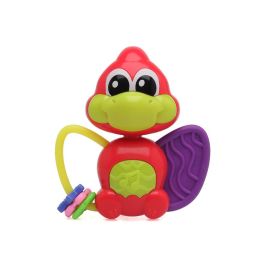 KioKids Mordedor Musical Dinosaurio Rojo con Texturas Suaves y Cabeza Giratoria 360º para Alivio de Dentición Bebés +3 Meses