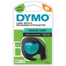 Dymo 91204 Cinta Rotuladora Letratag, Negro Sobre Verde, Plástico, 12mm x 4m