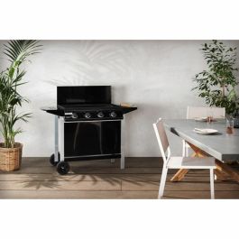 Grill Garden Barbacoa Gas 4 Quemadores, Superficie 76x41 cm, Parrilla Plancha, Encendido Piezoeléctrico, Tapa y Funda Protectora, Ruedas