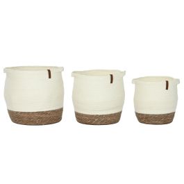 Cesta DKD Home Decor Crema Natural 34 x 34 x 34 cm Set de 3 (2 Unidades)