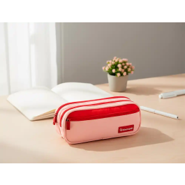 Liderpapel Estuche portatodo Duo 3 cremalleras con bolsillo frontal rosa 220x90x70 mm