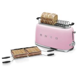 SMEG Tostador TSF02PKEU 50's Style Rosa 4 Rebanadas Ranura Larga 1500W Acero Inoxidable y Plástico