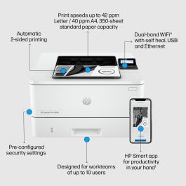 Impresora Láser Monocromo HP Laserjet Pro 4002DW WiFi/ Dúplex/ Blanca Impresora Láser Monocromo HP Laserjet Pro 4002DW WiFi/ Dúplex/ Blanca