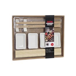 DKD Home Decor Set de 9 Piezas Sushi Oriental Bambú Pizarra Natural Negro Blanco 22 x 28 x 2.5 cm