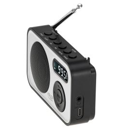 Adler Radio digital PLL AM/FM AD1906 con sintonización automática, pantalla LCD, reloj y alarma, USB-C/Batería, 12,5 x 3 x 7,5 cm