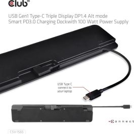 Club3D Docking USB-C Triple Display 4K HDMI/DP/VGA con 5xUSB 3.0, Ethernet y Carga PD 100W, Negro