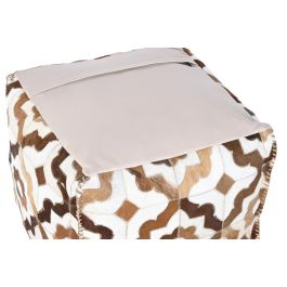DKD Home Decor Pouf Colonial Piel y Poliéster Marrón Blanco 45x45x40 cm