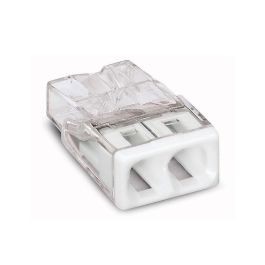 Wago Conector rápido 2 vías para conductores rígidos de cobre o aluminio, 0.5 a 2.5 mm², policarbonato transparente tapa blanca