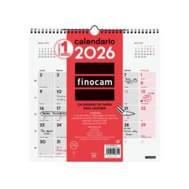 Finocam Calendario de Pared 30x30 cm Mv Neutro 2026 – Anual con Espacio para Escribir y Planificar, con Festivos Internacionales