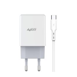 AVANT CONNECT Cargador USB 2 Puertos 2.4A con Cable Tipo C, Carga Rápida para Dispositivos Móviles