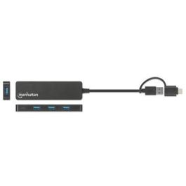 MANHATTAN Hub USB 3.0 de 4 Puertos Tipo-C / Tipo-A, 5 Gbit/s, Negro para Windows/Mac/Linux