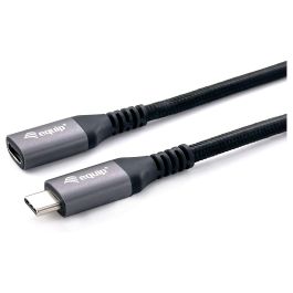 Equip Cable Prolongador USB-C 3.2 Gen2 Macho Hembra 10Gbps 4K/60HzColor Negro 0.5m Malla algodon trenzado Carcasa Conector Aluminio