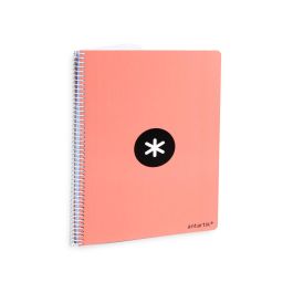 Cuaderno Espiral A4 Antartik Tapa Dura 80H 90 gr Cuadro 4 mm Con Margen Color Coral