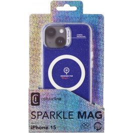 Cellularline Sparkle MagSafe Case para iPhone 15, funda transparente compatible con carga MagSafe y acabado brillante