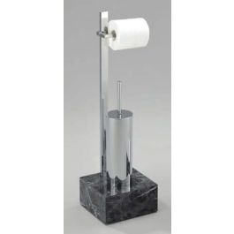 DKD Home Decor Portarrollos de Baño Moderno con Escobillero Integrado Acero y MDF Negro Plateado 119x70x18 cm