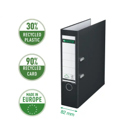 Leitz Archivador de Palanca CO2 Neutral Cartón Jaspeado DIN A4 Lomo 80 mm Color Negro