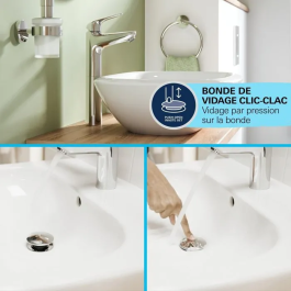 Grohe 24331001 Mezclador Monomando de Lavabo Cromo Alto Tamaño XL Ahorro Agua Desagüe Click-Clack