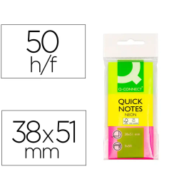 Q-connect Bloc de notas adhesivas quita y pon 38x51 mm, pack de 3 unidades con 50 hojas por color, surtido neón Precio: 1.79000019. SKU: B1EZHZ63T3