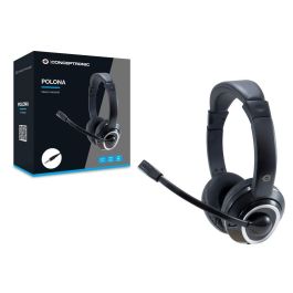 Conceptronic Auriculares Jack 3.5 mm con Micrófono Flexible y Control de Volumen, Color Negro