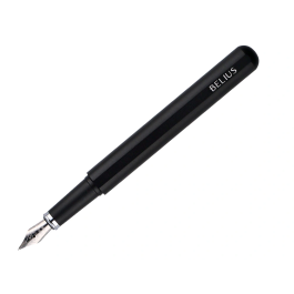 Belius Pluma Space B y Funda de Similpiel, Negro, Tinta Azul, Caja de Diseño Minimalista, Bolígrafo con Estilo