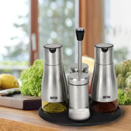 Quttin Set de 4 Dispensadores de Acero Inoxidable con Soporte - Ideal para Cocina y Mesa (8 Unidades)