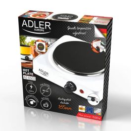Adler Cocina Eléctrica 1 Quemador 1500W Blanca, Placa Ø185mm, Acero, 5 Niveles de Calor, 25 x 28 x 7 cm