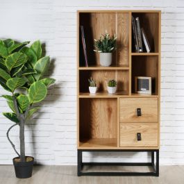 Home Deco Factory Librería Con 2 Cajones de Madera y Metal Colección Industriel 60x29x120 cm