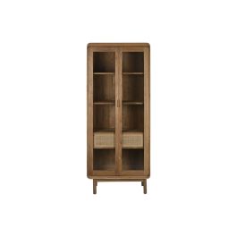 DKD Home Decor Vitrina Balines de Teca y Cristal Natural, 80x45x190 cm (Ancho x Fondo x Alto), 2 Puertas, 2 Cajones, 3 Estanterías, Desmontable