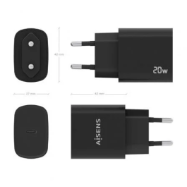AISENS - CARGADOR USB-C PD3.0 1 PUERTO 1xUSB-C 20W, NEGRO