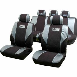WRC Fundas Asientos Coche Rallye Cover Set Terciopelo Negro Malla Plateada Compatible Airbag Lateral