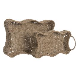 DKD Home Decor Bandeja Balines Seagrass y Metal Natural 25 x 14 x 40 cm Set de 2