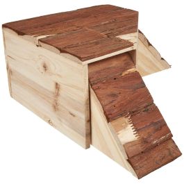 Kerbl Maison Nature con rampa para roedores - Madera maciza - Refugio para hámsters, ratones, ratas - 37x37x16cm