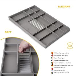 Emuca Kit de cajón organizador y bastidor regulable Quartz para armarios, guías de cierre suave y extracción total, Módulo 80cm, Acabado Titanio