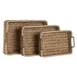 DKD Home Decor Bandeja Tropical de Jacinto de Agua y Madera Natural 44x31x12 cm - Set de 3 Piezas (2 Unidades)
