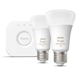 Philips Hue E27 2er Starter Set White & Color Ambiance Kit de Inicio Iluminación Inteligente LED Blanco Multi Color 1100lm
