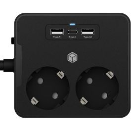 ICY BOX Regleta de Enchufe Doble con 2 Puertos USB Color Negro