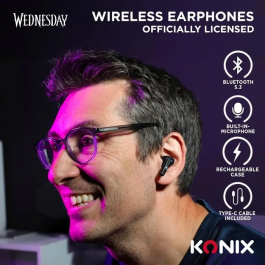 Konix AABJK81109 Auriculares Inalámbricos, 6h Batería + 22h Estuche Carga, Resistencia Agua IPX4, Negro