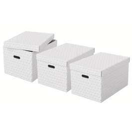 Esselte Caja de almacenamiento grande 510x355x305 mm pack de 3 unidades color blanco