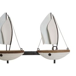 DKD Home Decor Perchero de Pared Diseño Atlántico Veleros Blanco de Paulownia y Metal 39x10x26,5 cm