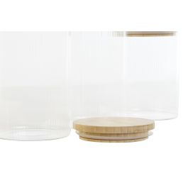 DKD Home Decor Bote Transparente Natural Set de 3 Piezas Borosilicato Bambú Vidrio 10 x 22.3 x 10 cm
