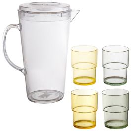 Home Deco Factory Juego De Jarra Con 4 Vasos Colores Colección Bain De Soleil