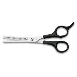 Tres Claveles Tijera de Peluquería de Esculpir 6" Negra Acero Inoxidable 28 Dientes Filo Microdentado con Apoyadedos Precio: 12.68999963. SKU: S6100902