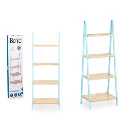 Berilo Estantería Escalera 4 Estantes Bambú y Madera Pino Azul Natural 40 x 109 x 30 cm